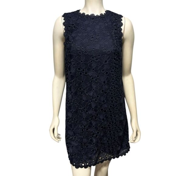 Kate Spade Floral Lace Navy Blue Shift Dress Sleeveless Mini Dress Flowers - Picture 1 of 11